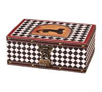 Boîte de rangement sur le thème du patrimoine chinois en bois naturel et en cuir avec couvercle de protection et mécanisme de verrouillage fonctionnel (B 23,6 x 17 x 9)