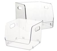 Boîte de Rangement Transparente Empilable Couvercle, 2 Pièces | Pet, Petite Taille pour Bureau et Coiffeuse, Poignées Intégrées, Usage Polyvalent pour Cosmétiques et Livres
