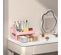 Boîte de rangement transparente pour maquillage avec plusieurs compartiments et disposition personnalisable, conçue pour stocker les essentiels de beauté en toute sécurité et proprement sur n'importe