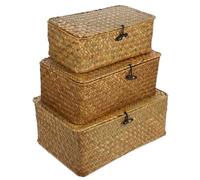 Boîte De Rangement Tressée En Jonc De Mer：3 Pièces Panier Rangement Osier Boîte De Rangement En - Rotin Avec Un Couvercle Pour Chambre à Buanderie Salon Balcon Coucher Cuisine