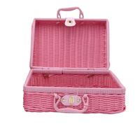 Boîte de Rangement Vintage en rotin tressé for Maquillage, Valise, Articles Divers(Light Pink)