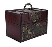 Boîte de rangement vintage pour hommes tribaux enfants Harry Craftjewelry Boîte de rangement portable en bois PU Bijoux Présentoir à bijoux (6262C016262 Nouveaux raisins) (6262D-03-6262 Raisin doré -