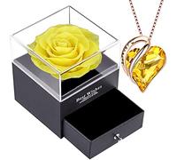 Boîte de rose véritable conservée avec collier en cristal autrichien, rose éternelle avec pendentif en forme de cœur d'amour en argent sterling 925, bijou pierre de naissance, boîte à collier fleur