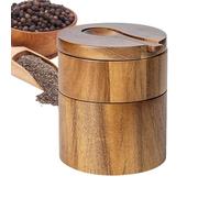 Boîte De Sel En Bois - Récipient De Sel Construit | Boîte Au Sel Rond À Double Couche Et Au Poivre, Bol À Cave À Couvercle, Gardien De Sel En Bois Naturel, Porte-rangement D'épices De Cuisine Po