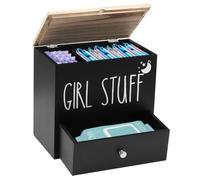 Boîte de Serviette Hygiénique de Toilette, Porte-Tampons pour Salle de Bain, Distributeur de Tampons Hygiénique avec 2 Compartiments pour Serviettes Hygiéniques et Coton-Tiges, 24x14.1x22.2 cm