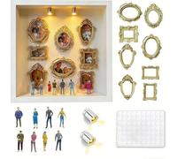 Boîte de Silhouette de Mini musée Bricolage, Kit d'affichage de mémoire créative avec Mini-Figurines Cadres en Or, étui d'affichage de mémoire de Famille Photo personnalisé (Blanc avec Lamp)