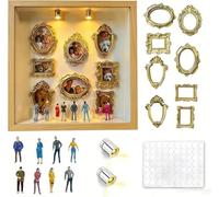 Boîte de Silhouette de Mini musée Bricolage, Kit d'affichage de mémoire créative avec Mini-Figurines Cadres en Or, étui d'affichage de mémoire de Famille Photo personnalisé (Bois avec Lamp)
