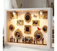 Boîte De Silhouette De Mini Musée DIY | Kit De Cadre Boîte À Ombres 22,7 X 31,4 Cm Avec Éclairage |Mini Cadres Et Figurines Dorés, Célébrez Vos Souvenirs Uniqual Avec Style,pour Décoration D'intérieur