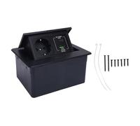 Boîte de sortie de plancher encastrée, 2 prises plates encastrées de volet avec USB C PD 20W Entreprise embarquée pour la table de cuisine de l'hôtel Office (noir)