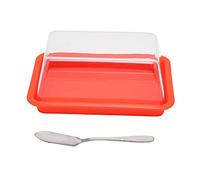 Boîte de stockage de beurre, récipient à beurre en plastique quadrate avec coupeur et couvercle transparent pour le stockage sur le comptoir et le réfrigérateur (Carré Rouge)