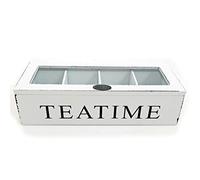 Boite de Thé Blanc Boîte en Bois pour Sachet de Thé Bois Pot à Thé Tea Time avec Couvercle en Verre