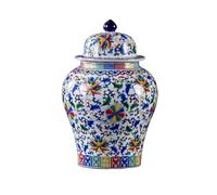 Boîte de Thé Blue and White General Pot Entwined Lotus Enamel Tea Can Ceramic Household Antique Moisture-Proof Sealed Pot Conteneur de Stockage(A)