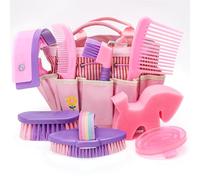 Boîte de Toilettage pour Cheval, Kit de 9 Brosses avec sac de Rangement Série Equine Care pour le Toilettage et le Bain du Cheval, Rose
