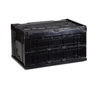 Relaxdays 10022590_46 Boîte pliable couvercle caisse de rangement plastique coffre transport 60 litres 60x40x32 cm, noir, 39,5 x 58,5 x 32,5 cm