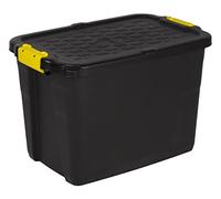 Boîte de transport et de rangement TOUGH de couleur noire - Solide - Avec clips jaunes - Volume utile : environ 60 l - -Empilable et superposable - -60 x 40 x 40 cm