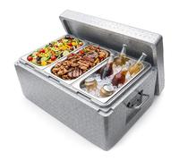 Boîte de transport isotherme en polypropylène expansé de 30 l pour restauration, chauffe-soupe commercial avec 3 poêles en acier inoxydable, chauffe-aliments pour restaurant, cantine, maison (gris)