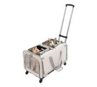 Boîte de transport pliable pour chat avec roulettes, sac de transport pour 2 chats ou petits chiens, respirant, sac de transport avec poignée télescopique pour voyage, randonnée, camping, jusqu'à 17,5