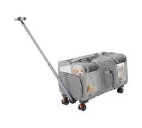 Boîte de transport pour 2 chats avec double compartiment, grande boîte de transport pliable et amovible, sac 2 en 1 avec roulettes, pour petits chiens jusqu'à 17,5 kg, fenêtre en maille respirante