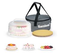 Boîte de transport pour gâteau de 25,4 cm avec couvercles et poignée de transport, ronde, équipée de 10 plaques à gâteau rondes dorées et d'un sac isotherme portable avec doublure en aluminium (blanc)