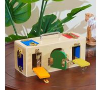 Boîte de verrouillage Montessori de qualité supérieure - Planche d'exercices en bois 10 en 1 pratique avec 10 verrous et loquets différents, jouet de motricité fine, résolution de problèmes, école à