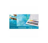 Sennelier Boîte aquarelle Voyage - 24 demi-godets, sangle élastique, couleurs variées