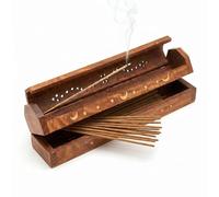 Boîte de voyage pour bâtons d'encens et cônes d'encens - Support et rangement en un - Bois avec incrustations en laiton