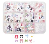 Boîte Décorations pour Ongles 12 Compartiments 1, Nœud en Résine 3d | Style Kawaii Sucré, Embellissements Mixtes, pour Ongles Naturels ou Capsules, Usage Maison et Salon