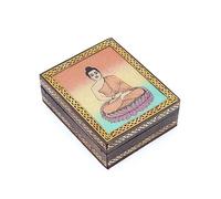 Boîte décorative Bouddha en bois de manguier avec dessin en sable.