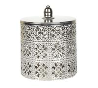 Boîte décorative en fer argenté avec couvercle style marocain (H14,8 cm)