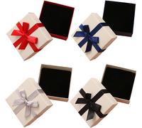 Boîte D'emballage De Bijoux 4 Pièces ,Boîte-Cadeau De Bijoux ,Boîte-Cadeau En Papier ,Boîte-Cadeau À N?Ud ,Boîte-Cadeau Carrée