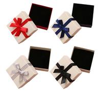 Boîte D'Emballage De Bijoux 4 Pièces, Boîte-Cadeau De Bijoux, Boîte-Cadeau En Papier, Boîte-Cadeau À Nœud, Boîte-Cadeau Carrée