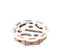 Boîte d'enrichissement interactive pour chat - Labyrinthe en feutre pour chat d'intérieur - Stimulation mentale avec 3 boules cloches - Grattoir et puzzle amusant pour chatons et chats adultes (beige)