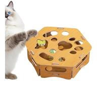 Boîte d'enrichissement pour chat - Jouet en bois pour chatons, grattoir à griffes interactif avec 3 clochettes | Pour faire de l'exercice, soulager l'ennui, prendre soin des pattes et jouer