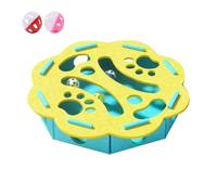 Boîte d'enrichissement pour chat - Lime à ongles pour chat avec 3 boules cloches, labyrinthe interactif en feutre pour chat - Pour exercices d'enrichissement d'intérieur (cercle vert, 2 balles)