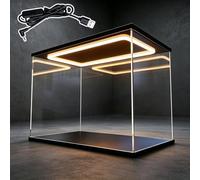 Boîte d'exposition en Acrylique, vitrine en Acrylique ouvrable avec lumière LED et Base en Bois - Vitrine carrée ou rectangulaire pour Le Rangement de Figurines, Organisateur de Bureau à Mon