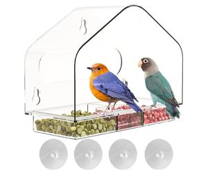 Boîte d'observation des Oiseaux Transparente - Hôtel d'observation en Plastique résistant aux intempéries, Support d'aspiration Robuste, bac à Grains Coulissant | Conception à l'épreuve des écureuils