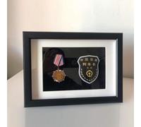 Boîte d'ombrage pour cadre de vitrine de médailles militaires, épinglette, médaillon de collectionneur, Walnut Border, A4 (2 Black Flannel)