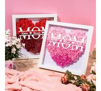 Boîte d'ombre à fleurs personnalisée avec nom personnalisé pour maman en forme de cœur Monogramme Fleur Shadow Box Mom Rose Cadre photo personnalisé pour la fête des mères, un anniversaire, Noël