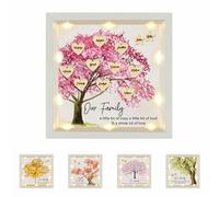 Boîte d'ombre d'arbre généalogique personnalisée avec lumières LED Boîte d'ombre en bois Notre cadre de mémoire familiale Cadre d'arbre généalogique Cadeau pour Noël Grand-mère Maman Femme Amant