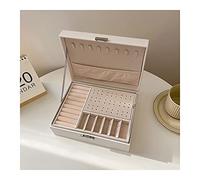 Boîte d'organisateur de Bijoux 2 couches PU Cuir Boîtes de bijoux Femmes avec serrure et plateau amovible Display Bijoux Organisateur Boîte pour le stockage et l'affichage Collier Boucles d'oreilles B