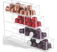 Boîte Dosette Café Acrylique Transparent avec 4 Tiroirs, Boîtes Rangement Capsule Café Transparents 24.6x17.5x6.5cm, Support Capsules Empilable Gain Place avec Couvercle pour Bureau, Salle, Cuisine