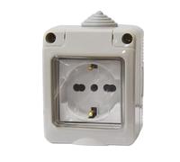 Boîte électrique IP55 avec porte, 2 modules prise Schuko P40 universelle 10/16 A, kit boîte électrique prêt, montage mural extérieur