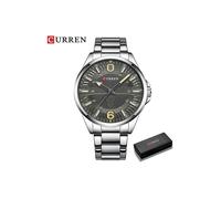 (boîte en argent) Montre homme Curren marque de luxe simple affaires quartz bracelet en acier inoxydable