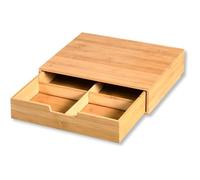 Boite en bambou à tiroir à 4 compartiments - Beige - L 34 x P 31 x H 8 cm