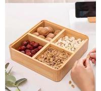 Boîte en bois à quatre compartiments avec couvercle, boîte de rangement for fruits et fruits secs, plateau à collations, boîte de rangement domestique, plateau de rangement (taille : petit)(L)