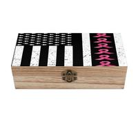 Boîte en bois avec couvercle à charnière, décorée du drapeau américain, symbole d'espoir, de force et de courage, pour la sensibilisation au cancer du sein. Boîte à bijoux/souvenirs pour ranger des