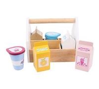 Boîte en bois avec produits laitiers, 7dlg.
