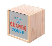 Boite en Bois Coffret - Je Suis la Grande Soeur - Famille Fille Enfant (10 x 10 x 10 cm)