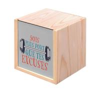 Boite en Bois Coffret - Soit plus Fort que tes Excuses Sport Fitness Muscu Workout (10 x 10 x 10 cm)
