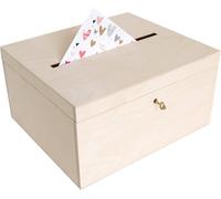 Creative Deco Boite en Bois pour Enveloppes | 29 x 25 x 15 cm | Bois Naturel | avec Couvercle et Clé | Boîte pour Occasions Spéciales | Urne Anniversaire | Mariage | Boite a Souvenirs, Cartes Lettre